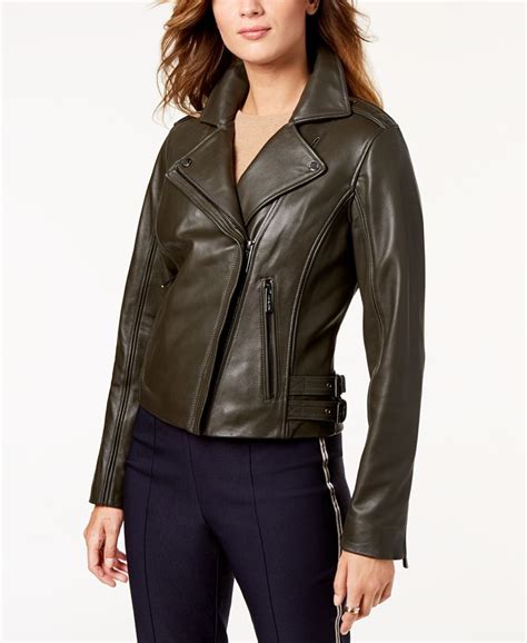 michael michael kors leather buckle moto jacket|Michael Kors faux leather jacket.